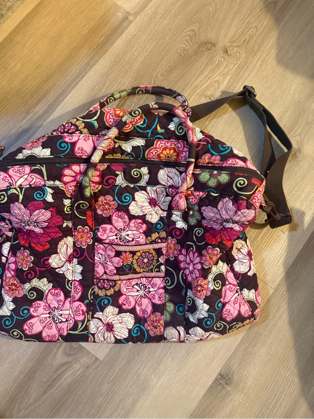 Vera Bradley Quilted Floral Tote Bag in Pink, Black & Teal